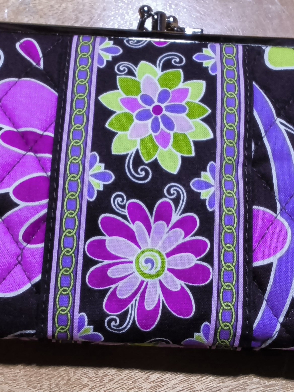 Vera Bradley Quilted Floral Kiss-Lock Wallet - Purple & Lime